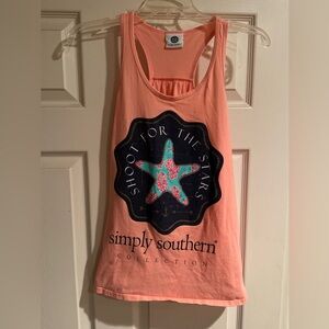 Simply Southern Coral Tank with Navy Badge & Teal Floral Star